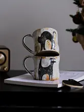 猫デザインの手作りマグカップ【ビンテージ風・陶器製・ラテアート対応】