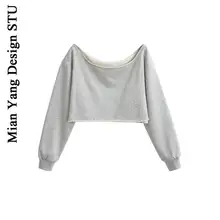 女性用カジュアルショートスウェットシャツ【オフショルダー・カットオフデザイン・ジャズダンス対応】