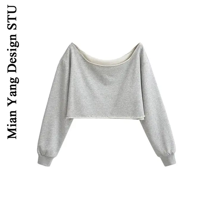 女性用カジュアルショートスウェットシャツ【オフショルダー・カットオフデザイン・ジャズダンス対応】