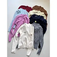 シンプルなハイネック長袖ニットトップス【女性用・ストレッチ性・レイヤードスタイルに最適・秋冬用】