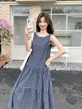 優しい雰囲気のカジュアルチェックワンピース【夏用・ノースリーブ・シルエット強調】