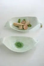 清新な葉デザインの陶器製プレートとボウル【アイスクラック釉・和食器】