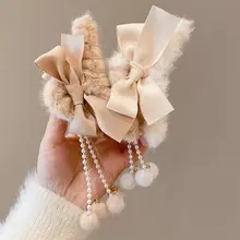 フリンジリボン付き ヘアクリップ【高級感・ファー素材・サメクリップ】