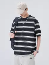 ストライプデザインのクール感Tシャツ【メンズ・短袖・ゆったりシルエット・通気性】