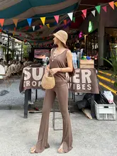 モダール素材のスタイルタンクトップとスリムフィットスリットパンツ（セットアップ対応）