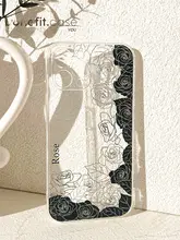 透明な黒いバラデザインのiPhoneケース【Apple社製15、14 Pro Max、13、12、11対応】