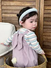 可愛いウサギ柄の赤ちゃんロンパース【春秋用・トップスとサロペットの2点セット】（セットアップ対応）