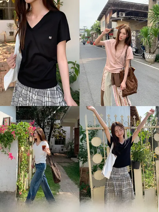 黒のVネックTシャツ【デザイン・夏用・短袖】