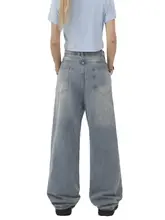 Remedie アメリカンレトロストレートデニムパンツ【女性用・ゆったりデザイン・ロングワイドパンツ・カジュアル】