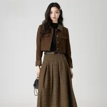 レトロチェックウールスカート【長丈・気品あるデザイン・冬用】