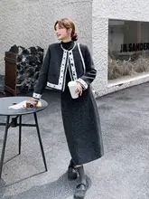2点セット レディース ダウン ツイード風 フリル スカート グレー 厚手 きれいめ 上品 冬