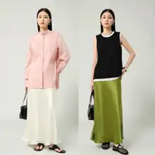 高腰ロングスカート【三醋酸・柔らかい質感・Aライン・女性用】