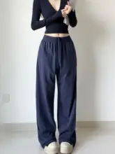 ドローストリング付きウエストゴムのワイドレッグパンツ【スポーツ・・オシャレ】（セットアップ対応）