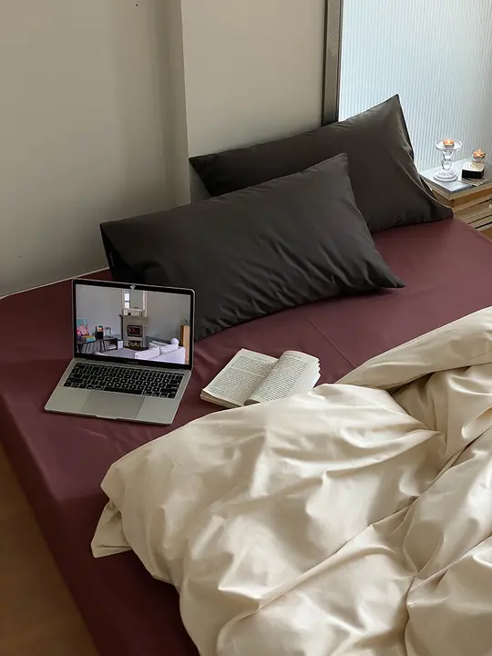 高級感のある無地100サテン起毛ベッド用4点セット【コットン素材・秋冬用・厚手】（セットアップ対応）