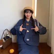 夢幻的な波型デザインのウール二重構造女性用セットアップ【冬季・甘美な雰囲気】（セットアップ対応）