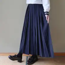 シンプルな色合いの百褶スカート【JK制服風・ロング丈・黒色と紺色】（セットアップ対応）