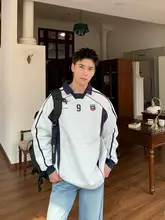 襟付きスウェットシャツ メンズ ゆったり ハイストリート バイカラー デザイン