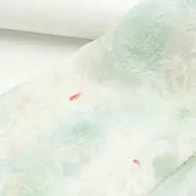 半透明な白色フリンジと浅緑・赤小金魚プリントのシフォン生地（セットアップ対応）