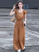大人の雰囲気漂う レディースオールインワン【夏用・ショートスリーブ・ウエストリボン・スリムデザイン】