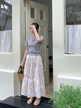夏用 高腰Aラインスカート【フラワープリント・柔らかな風合い・中長丈】