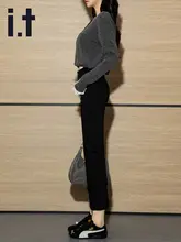 高腰ストレートデニムパンツ【女性用・黒・スリムフィット・九分丈】