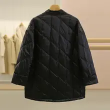 ファッションチェック柄プレスボタン付きゆったり暖かダウンコート