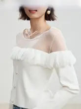 立体花弁デザインのニットトップス【カジュアル・秋用・無地・ラウンドネック】