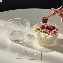 高級感あるストライプデザインのガラス製デザートボウル【アイスクリーム・ヨーグルト・サラダ用】
