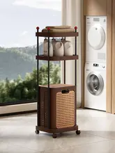 アンティーク風のランドリーバスケット【家庭用・移動可能・収納ラック】