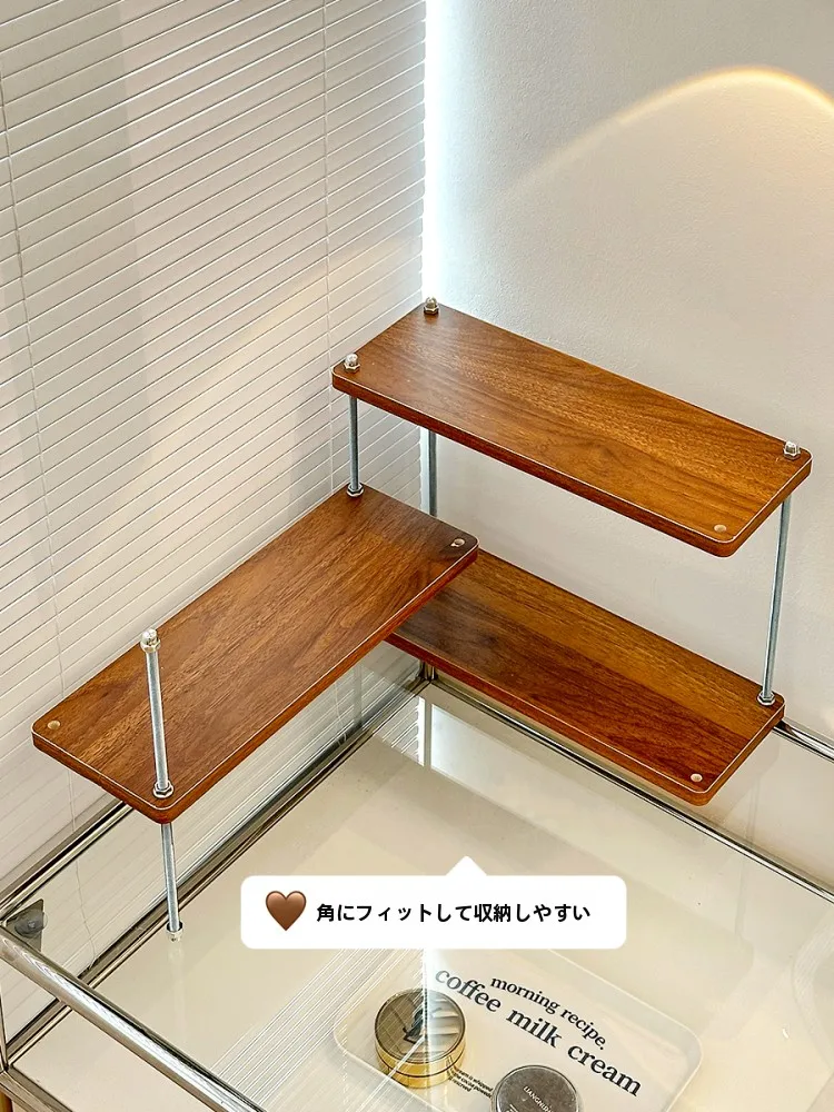 中古風角置き棚H1852：2層構造でスキン  ケアと香水を効率的に収納