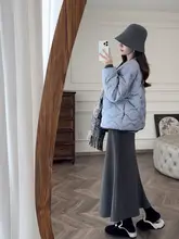 軽やかな肌触りのグレー毛織りのフィッシュテールロングスカート【カジュアルコーデに最適】