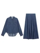 レトロなデニムジャケットとパンツの春用コーディネート（セットアップ対応）