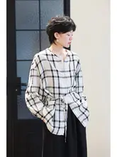 感漂うチェック柄リネンシャツ【ロングスリーブ・ウエストリボン付き】