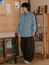 ストライプ柄の長袖シャツ【メンズ・秋用・ルーズフィット・カジュアルスタイル】