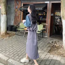 Miu Miu風 スウェットセットアップ【デニムパッチワーク・トップス＆スカート・春秋用】