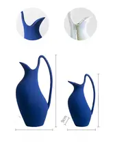 Dnnni 陶製花瓶【青色・取手付き・ドライフラワー用・インテリア装飾】