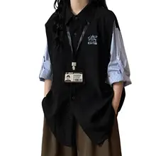 夏季のアメリカンカレッジスタイル！カートゥーン刺繍のデザインシャツ【女性用・トレンドアイテム】（セットアップ対応）
