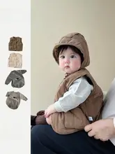 子供用カジュアル外出着【クッション入り恐竜デザイン・ジャンプスーツとベスト・秋用】（セットアップ対応）