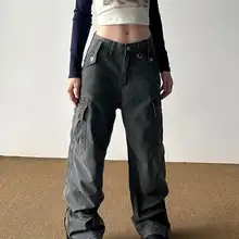 STUBBORNLIFE ヴィンテージ風ユニセックスカジュアルカーゴパンツ【多ポケット・ストレート・ルーズフィット】