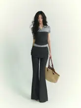 Vネックショート袖トップス【スカート付き・パンツ・ドレープデザイン】（セットアップ対応）