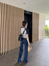 レディース ヴィンテージ風デニムパンツ【ブルー・ワイドフィット・ストレート】（セットアップ対応）