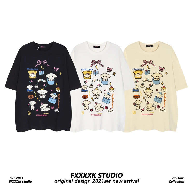 可愛い犬プリントのユニセックスTシャツ：オーバーサイズで夏のカジュアルスタイルを実現