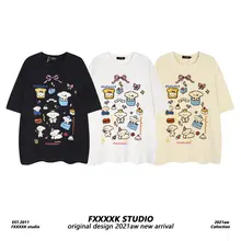 Tシャツ 半袖 ユニセックス ペア アメリカン風 甘辛MIX プレッピースタイル かわいい 犬柄プリント オーバーサイズ ルーズ カジュアル 「FXK」