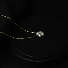 四葉のクローバーペンダントS925純銀ネックレス【小珠・シンプル・天然パール付き】