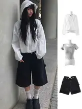 リボン付きレースデザインの半袖Tシャツ【カジュアル・UVカット】とデニムショートパンツ（セットアップ対応）