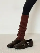 羊皮製 レトロ風 ブロック彫刻 リーフシューズ【ダブルバックル・内蔵ヒール・女性用】