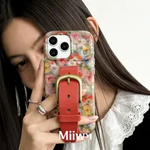 スマホケース iPhone対応 フレンチ風 油絵風 花柄 オレンジ系 本革 リストストラップ付き 真鍮金具 フルカバー