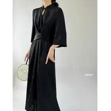 中華風刺繍デザインのロングドレス【収腰・シンプル・高級感】