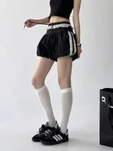デザイン性のあるゆったりとしたハイウエストバルーンパンツ【女性用・カジュアル・ドローストリング・ワイドレッグ・ミニスカート付き】（セットアップ対応）
