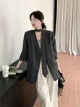 レトロストライプ ボウタイグレーサージジャケット【春秋用・小柄向け・トレンド】